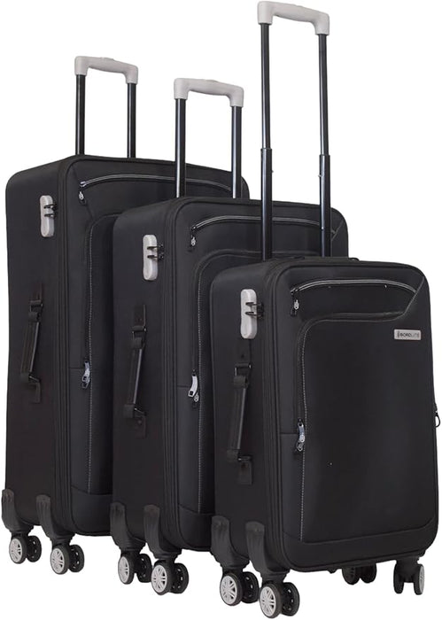 Bordlite Lightweight Black/Grey 4-Wheel Soft Cabin Luggage Easy Roll Suitcase