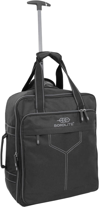 Bordlite Ryanair Approved Cabin Holdall on Wheels, Extendable Handle, Multi Pocket Travel Bag - 53x40x20cm - Black/Grey
