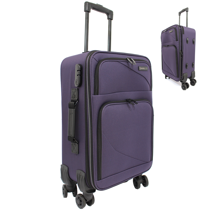 Lightweight Soft Shell Suitcase by Bordlite – 4 Spinner Wheels, Expandable with Combination Lock