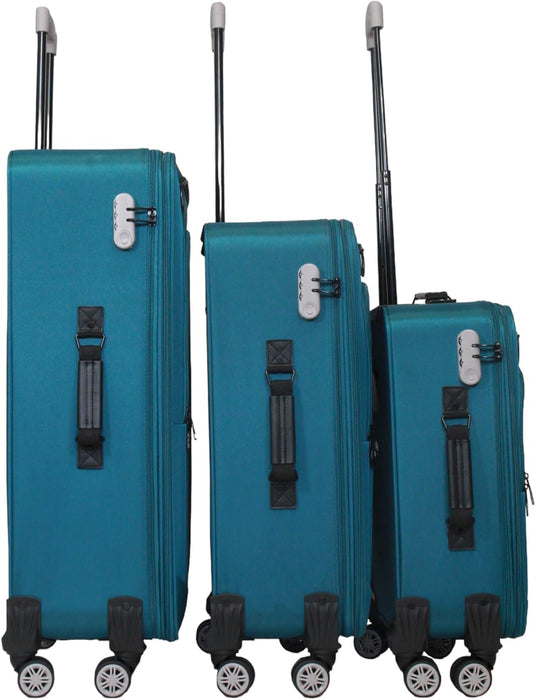 Bordlite Lightweight Petrol Blue/Grey 4-Wheel Soft Cabin Luggage Easy Roll Suitcase Of Size 29, 25 & 20 Inch