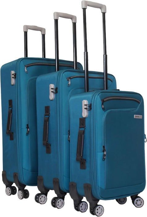 Bordlite Lightweight Petrol Blue/Grey 4-Wheel Soft Cabin Luggage Easy Roll Suitcase Of Size 29, 25 & 20 Inch