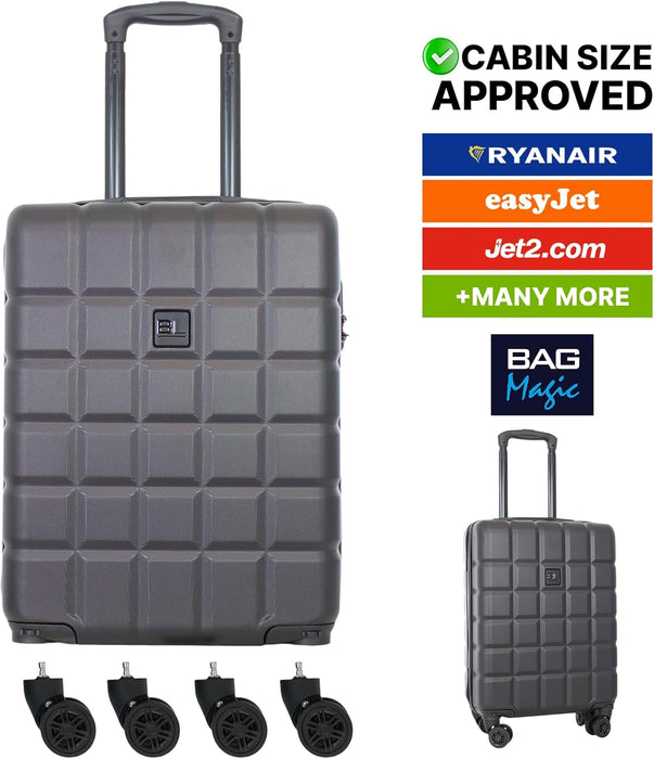Lightweight ABS Cabin Suitcase – 30+ Airline Overhead Compatible (47x36x20cm) – Spinner Wheels + Combination Lock