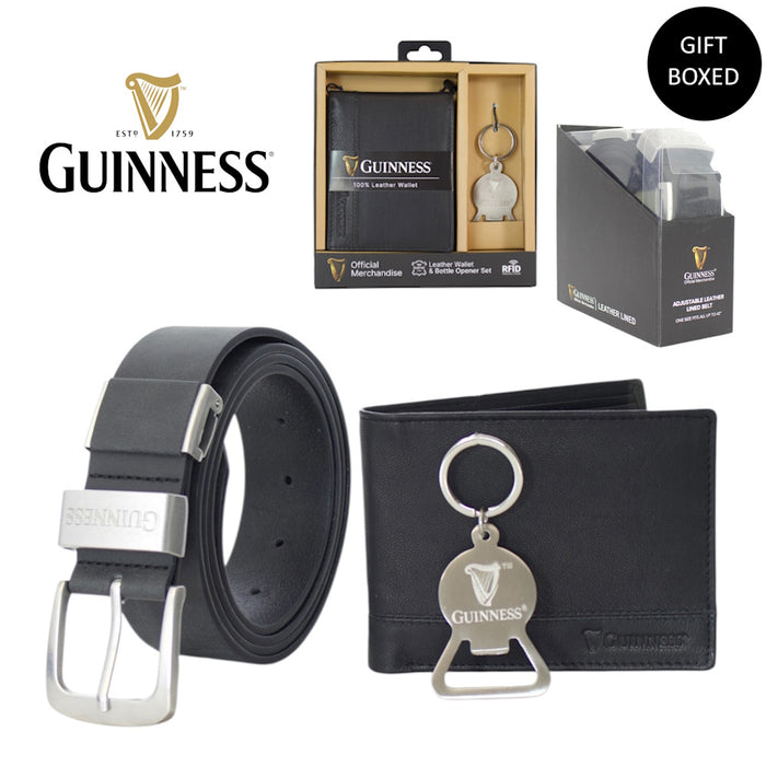 Guinness Leather Wallet & Belt Gift Set – RFID Secure Bi-Fold with Bottle Opener Keyring, Gift Boxed