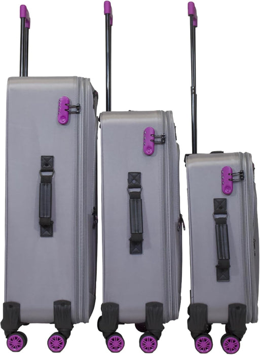 Bordlite Lightweight Dark Grey/ Purple 4-Wheel Soft Cabin Luggage Easy Roll Suitcase Of Size 29, 25 & 20 Inch