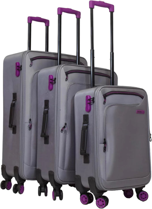 Bordlite Lightweight Soft Suitcase, 4x 360° Spinner Wheels + Combination Lock - Sizes 29, 25 & 20 Inch