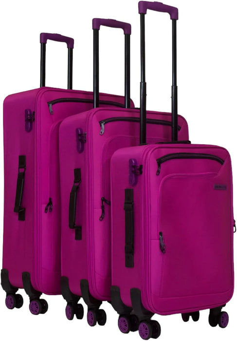 Bordlite Lightweight Soft Suitcase, 4x 360° Spinner Wheels + Combination Lock - Sizes 29, 25 & 20 Inch