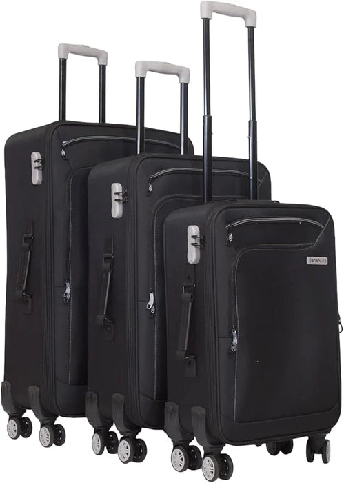 Bordlite Lightweight Soft Suitcase, 4x 360° Spinner Wheels + Combination Lock - Sizes 29, 25 & 20 Inch