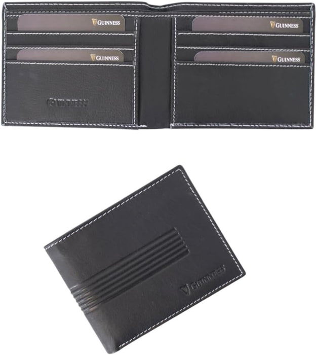 Guinness Menβs Black Leather Wallet with RFID Blocking β Slim Bifold Card Holder with 6 Card Slots & Note Compartments β Official Merchandise Gift