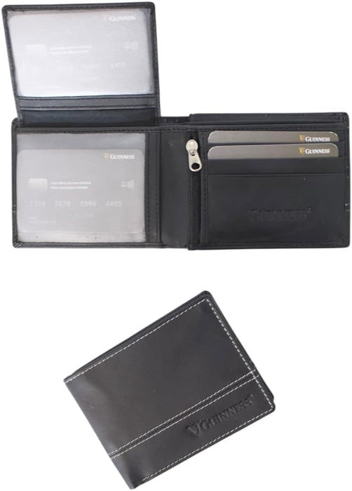 Guinnessยฎ Leather Wallet for Men โ RFID Blocking Bifold with Zipped Pocket, ID Window & Card Holder โ Official Licensed Merchandise