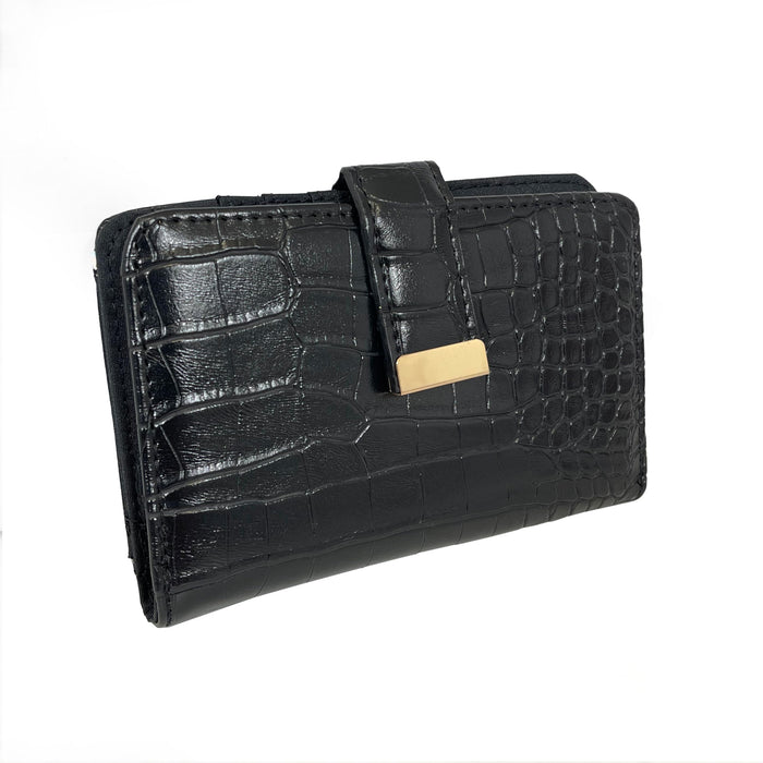 Ridgeback Women's Faux Croc Skin Tri-Fold Purse, 7 Card Slots - Black, Wine