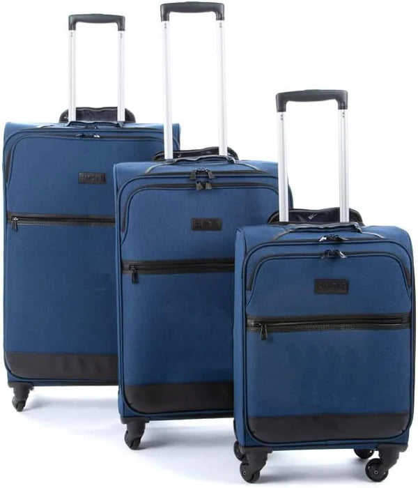 JCB Navy Lightweight Soft Sided Suitcase - 4x 360" Spinner Wheels + Combination Lock