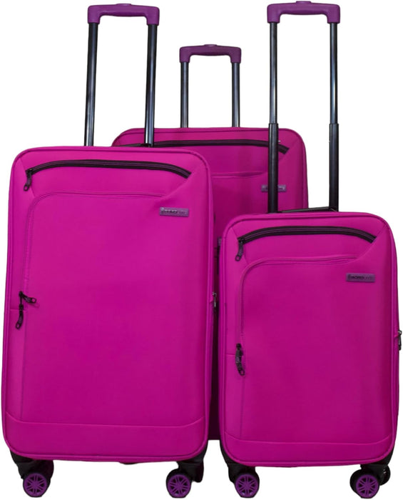 Bordlite Lightweight Pink/ Purple 4-Wheel Soft Cabin Luggage Easy Roll Suitcase Of Size 29, 25 & 20 Inch