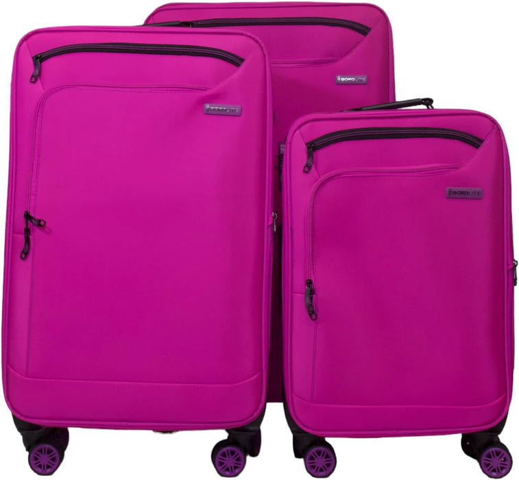 Bordlite Lightweight Pink/ Purple 4-Wheel Soft Cabin Luggage Easy Roll Suitcase Of Size 29, 25 & 20 Inch