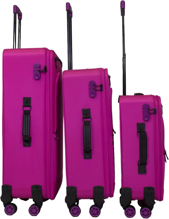 Bordlite Lightweight Pink/ Purple 4-Wheel Soft Cabin Luggage Easy Roll Suitcase Of Size 29, 25 & 20 Inch