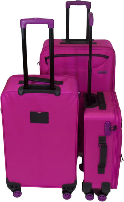 Bordlite Lightweight Pink/ Purple 4-Wheel Soft Cabin Luggage Easy Roll Suitcase Of Size 29, 25 & 20 Inch