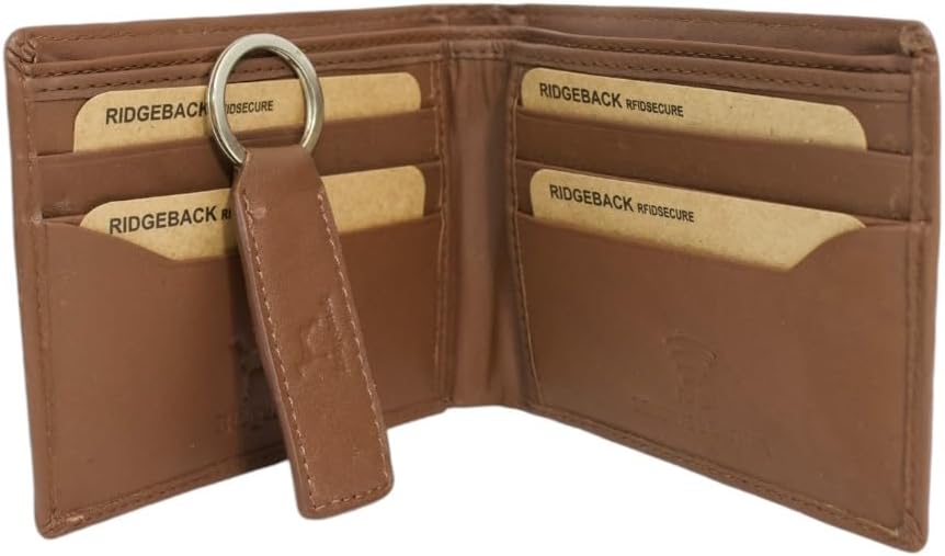 Ridgeback Genuine Leather Men's Leather Bifold Wallet & Keychain Set