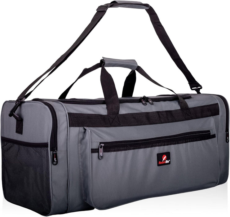 Roamlite Travel Duffle Holdalls - Weekend, Overnight Bag, Gym Sports Bag - 66x30x30cm - Black, Grey