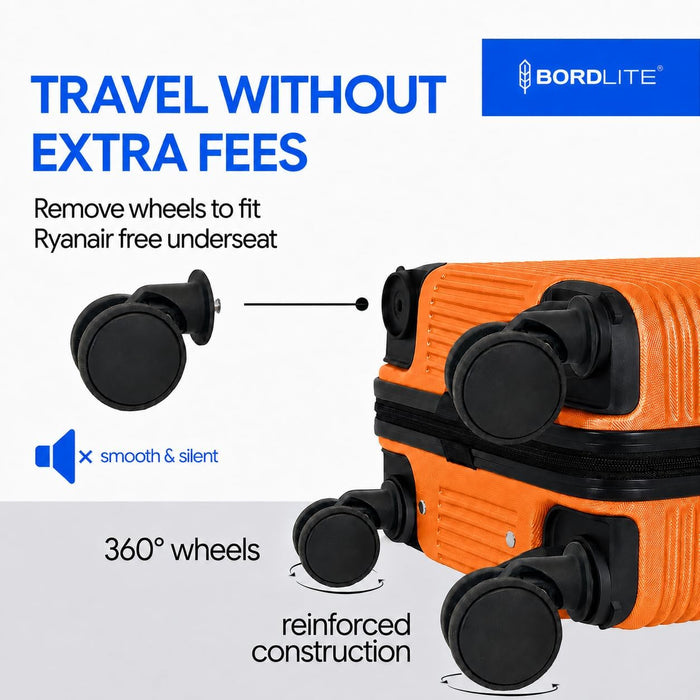 Bordlite Ryanair Cabin Suitcase 40x30x20cm – Lightweight 1.96kg Hard Shell Underseat Carry On Trolley Bag with Removable Wheels & Free Luggage Tag, Small Hand Luggage for Air Travel