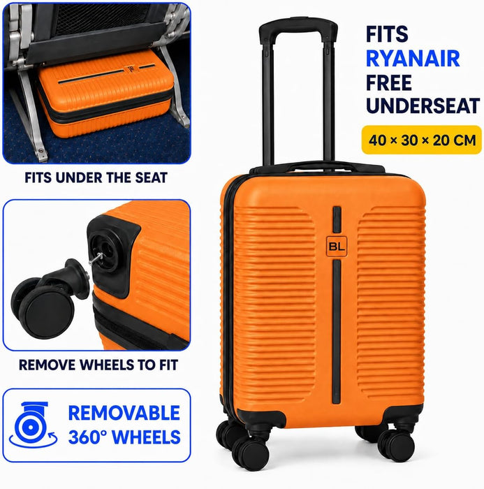 Bordlite Ryanair Cabin Suitcase 40x30x20cm – Lightweight 1.96kg Hard Shell Underseat Carry On Trolley Bag with Removable Wheels & Free Luggage Tag, Small Hand Luggage for Air Travel