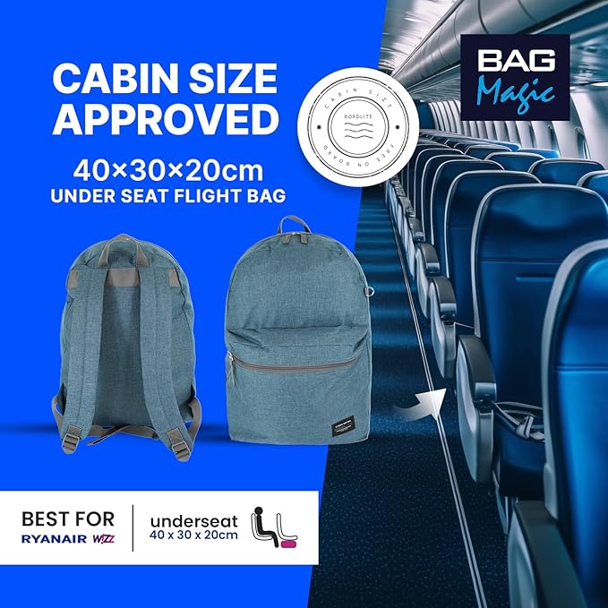 Bordlite 40x30x20cm Underseat Cabin Backpack | Fits Ryanair Free Onboard Bag
