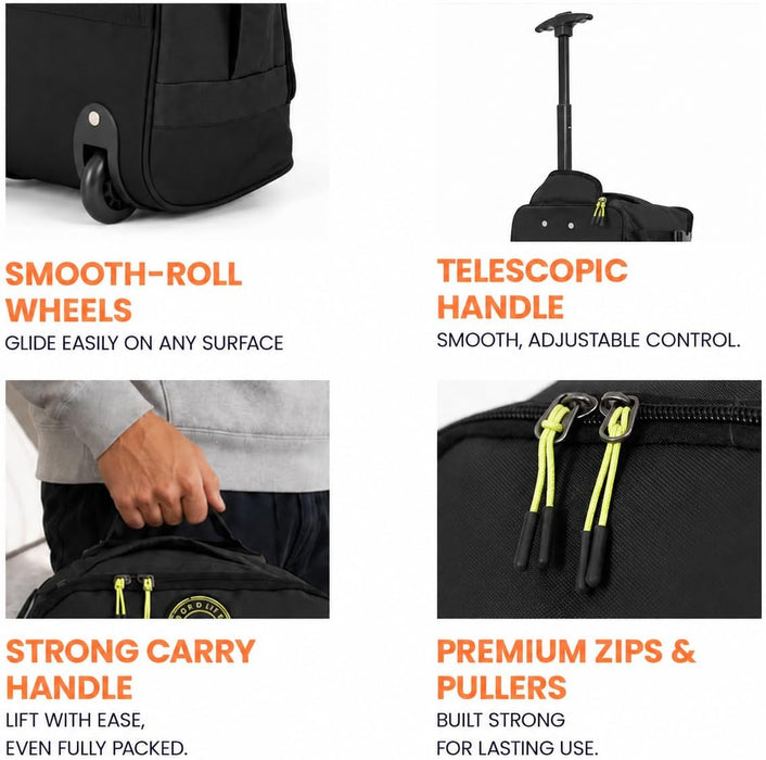 Bordlite Wheeled Cabin Travel Bag for EasyJet 45x36x20cm, Compact Underseat Trolley Bag with Telescopic Handle, Twin Rear Wheels, Compression Straps & Front Zip Pocket