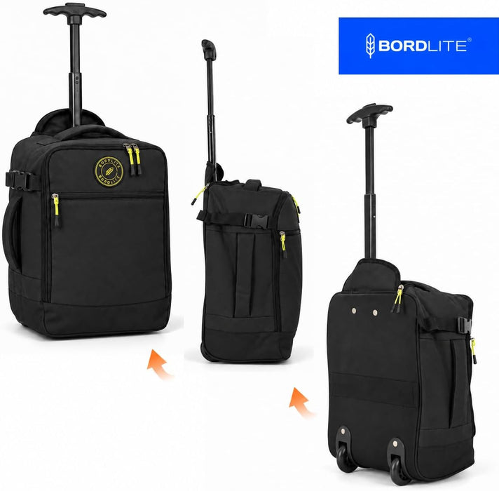 Bordlite Wheeled Cabin Travel Bag for EasyJet 45x36x20cm, Compact Underseat Trolley Bag with Telescopic Handle, Twin Rear Wheels, Compression Straps & Front Zip Pocket