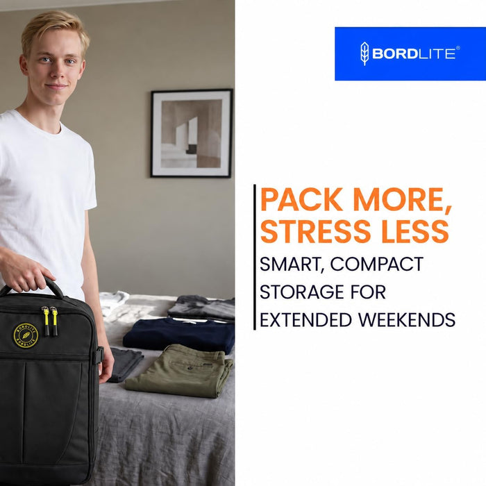 Bordlite Wheeled Cabin Travel Bag for EasyJet 45x36x20cm, Compact Underseat Trolley Bag with Telescopic Handle, Twin Rear Wheels, Compression Straps & Front Zip Pocket