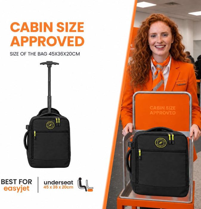 Bordlite Wheeled Cabin Travel Bag for EasyJet 45x36x20cm, Compact Underseat Trolley Bag with Telescopic Handle, Twin Rear Wheels, Compression Straps & Front Zip Pocket