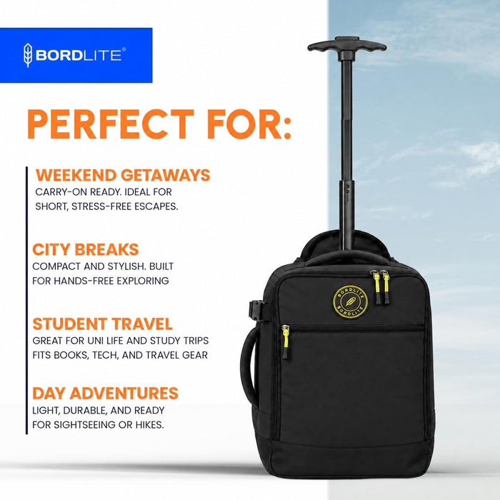 Bordlite Wheeled Cabin Travel Bag for EasyJet 45x36x20cm, Compact Underseat Trolley Bag with Telescopic Handle, Twin Rear Wheels, Compression Straps & Front Zip Pocket