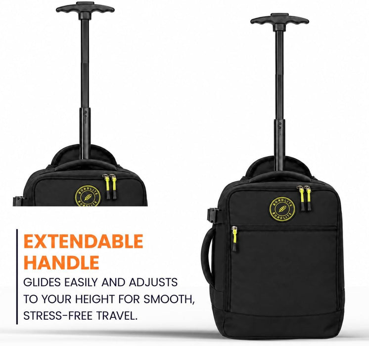 Bordlite Wheeled Cabin Travel Bag for EasyJet 45x36x20cm, Compact Underseat Trolley Bag with Telescopic Handle, Twin Rear Wheels, Compression Straps & Front Zip Pocket