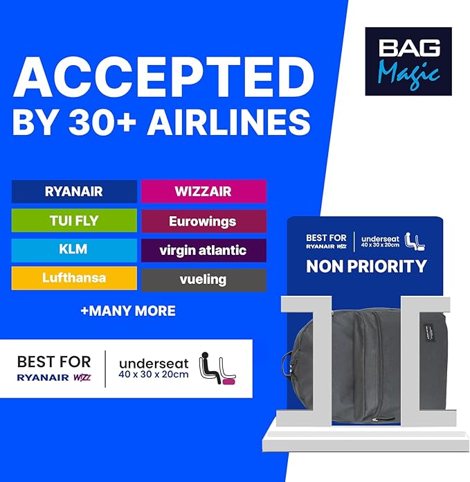 Bordlite 40x30x20cm Underseat Cabin Backpack | Fits Ryanair Free Onboard Bag