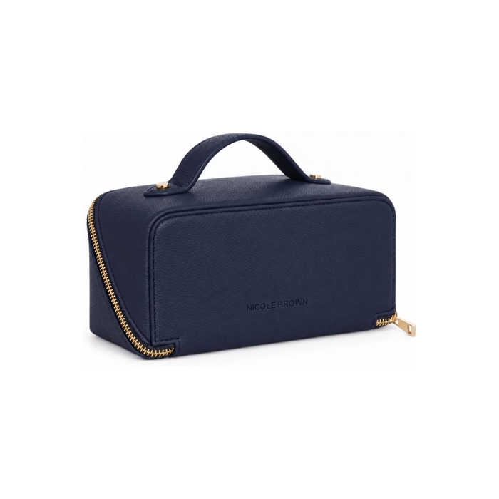 Nicole Brown Small Makeup Bag for Women 19x10x10cm – Compact Cosmetic Organiser with Compartments & Brush Holders – Travel Toiletry Case with Zipped Pocket & Carry Handle