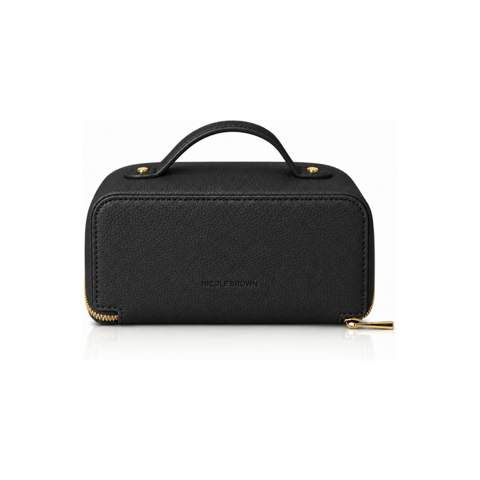 Nicole Brown Large Makeup Bag for Women 24x12x12cm – Cosmetic Organiser with Compartments & Brush Holders – Travel Toiletry Bag with Gold Zip & Carry Handle