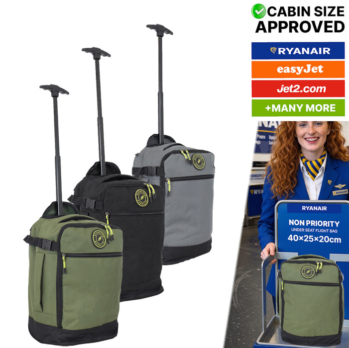 Bordlite Ryanair Cabin Bag 40x25x20cm Underseat Wheeled Travel Bag, Lightweight 20L Hand Luggage with Telescopic Handle, Smooth Wheels, Compression Straps, Side Pocket & Luggage Strap