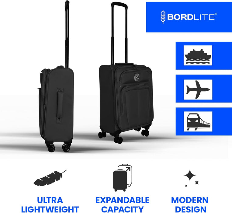 Bordlite Lightweight Expandable Suitcase - Soft Shell Travel Case with 360° Spinner Wheels