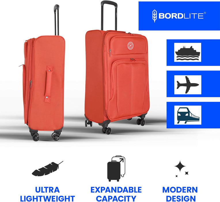 Bordlite Lightweight Expandable Suitcase - Soft Shell Travel Case with 360° Spinner Wheels