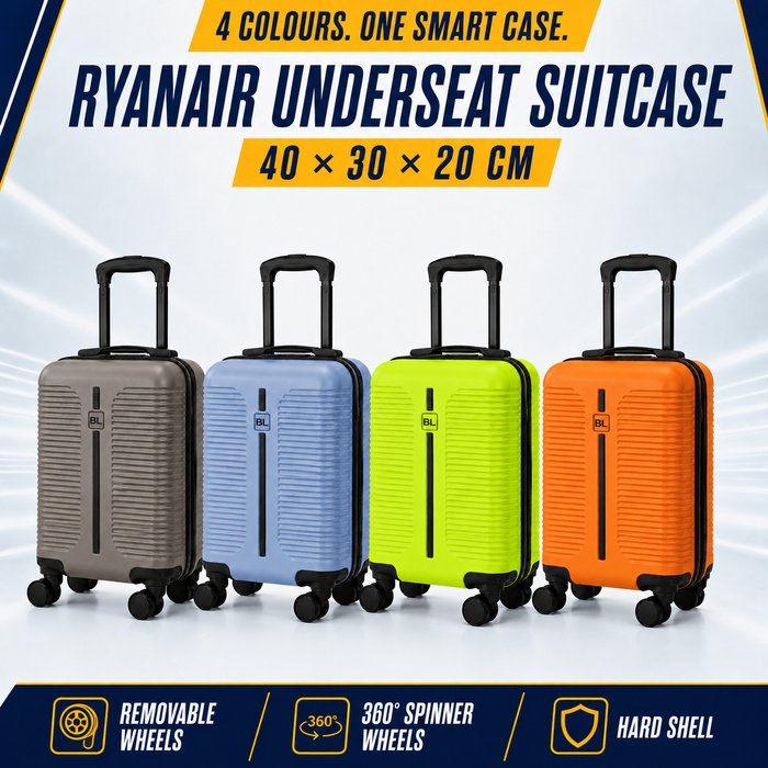 Bordlite Ryanair Cabin Suitcase 40x30x20cm – Lightweight 1.96kg Hard Shell Underseat Carry On Trolley Bag with Removable Wheels & Free Luggage Tag, Small Hand Luggage for Air Travel