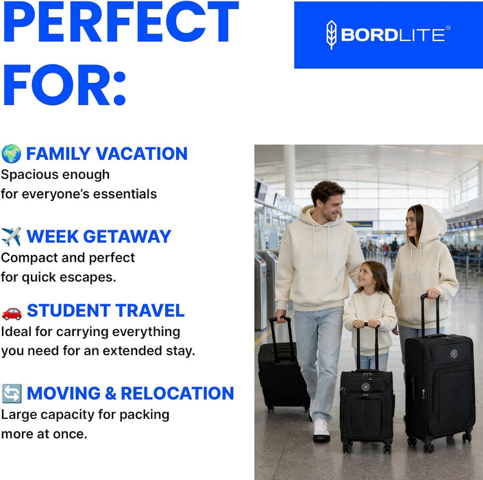 Bordlite Lightweight Expandable Suitcase - Soft Shell Travel Case with 360° Spinner Wheels