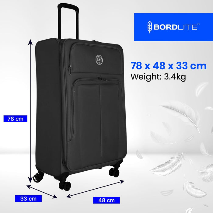 Bordlite Lightweight Expandable Suitcase - Soft Shell Travel Case with 360° Spinner Wheels