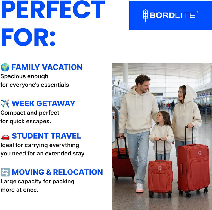 Bordlite Lightweight Expandable Suitcase - Soft Shell Travel Case with 360° Spinner Wheels