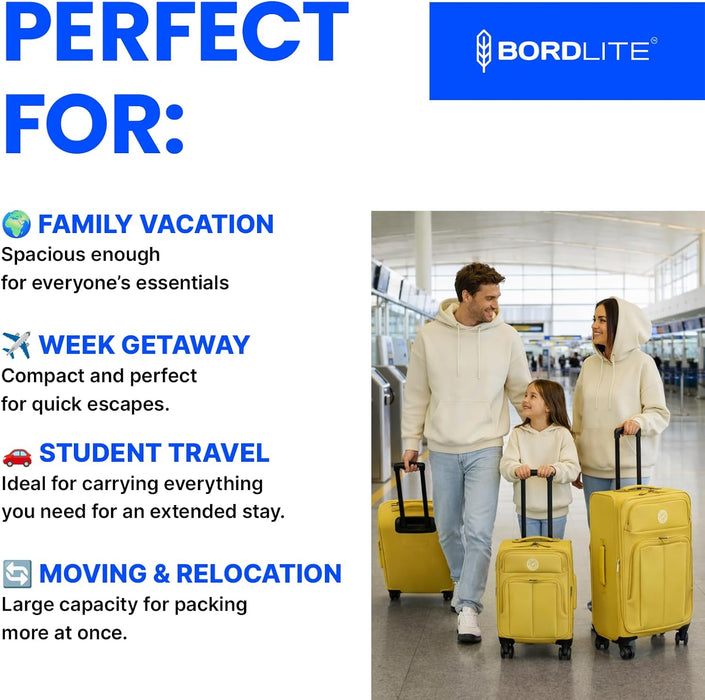 Bordlite Lightweight Expandable Suitcase - Soft Shell Travel Case with 360° Spinner Wheels