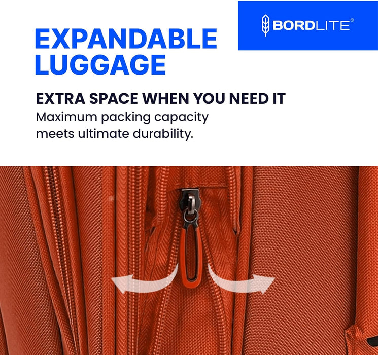 Bordlite Lightweight Expandable Suitcase - Soft Shell Travel Case with 360° Spinner Wheels