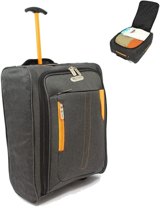 IN Travel - Soft Sided Cabin Approved Hand Luggage Suitcase - Extendable Handle Dual Wheel Multi Pocket Travel Bag 50 x 20 x 35-44L