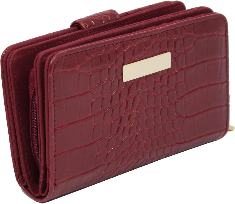 Ridgeback Women's Faux Croc Pattern Tri-Fold Purse - Ladies Coin Purse ID Wallet, Photo Holder, 16 Card Slots