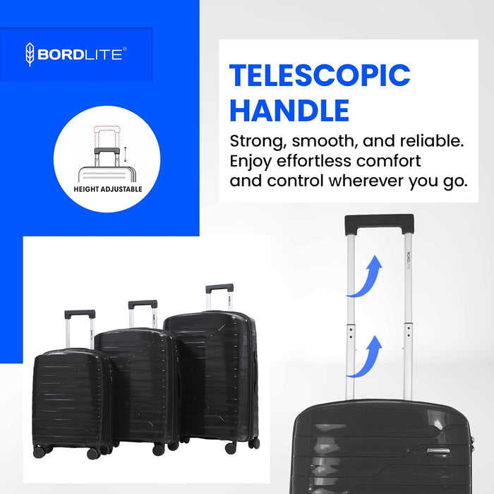 Bordlite Expandable Polypropylene Hard Shell Luggage, Lightweight Suitcase with 4 Spinner Wheels, Combination Lock and Telescopic Handle