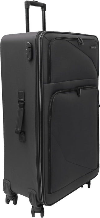 Bordlite Lightweight 4 Wheel Black Suitcase, Soft Luggage Travel Cabin Bag, Easy Roll Suitcase - Black