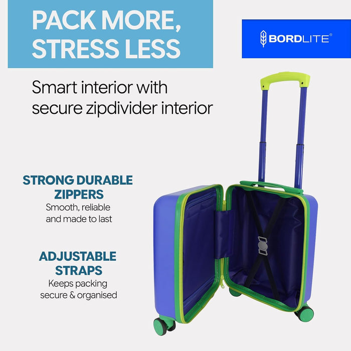 Bordlite Kids Suitcase 40x30x20cm Blue Cabin Luggage for Boys & Girls, Childrens Underseat Travel Case with 360 Spinner Wheels, Telescopic Handle, ABS Shell for Ryanair & Wizz Air