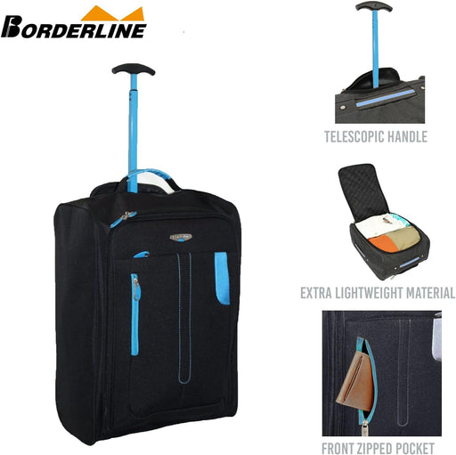 IN Travel - Soft Sided Cabin Approved Hand Luggage Suitcase - Extendable Handle Dual Wheel Multi Pocket Travel Bag 50 x 20 x 35-44L