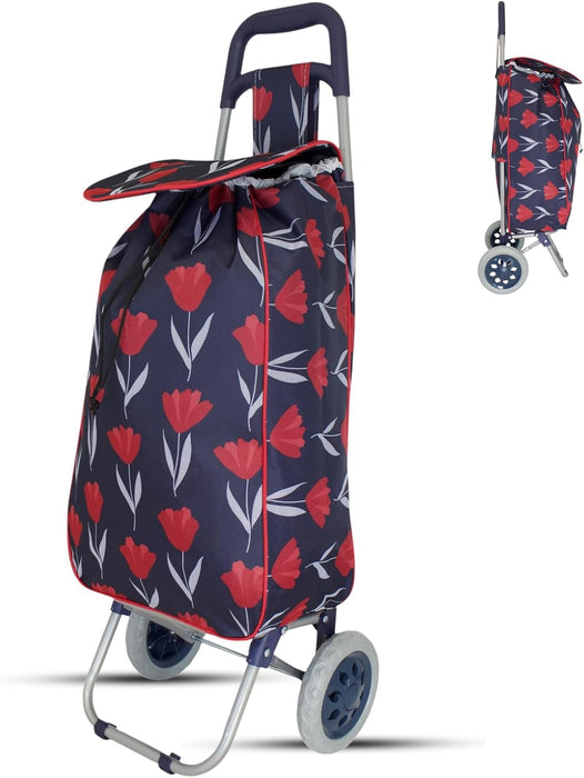 Lightweight 2 Wheel Shopping Trolley Cart 35L - Water-Resistant Bag & Smooth Rolling Wheels - 94cm