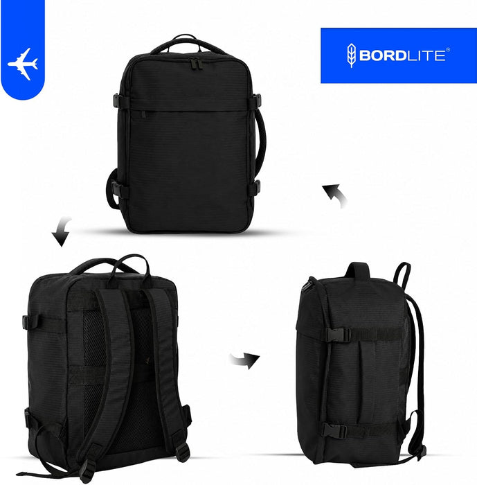 Bordlite Ryanair Cabin Backpack 40x30x20cm – Underseat Travel Backpack for Wizz Air & EasyJet, Water-Resistant Polyester Carry On Bag with Laptop Sleeve, Compression Straps & Security Pocket